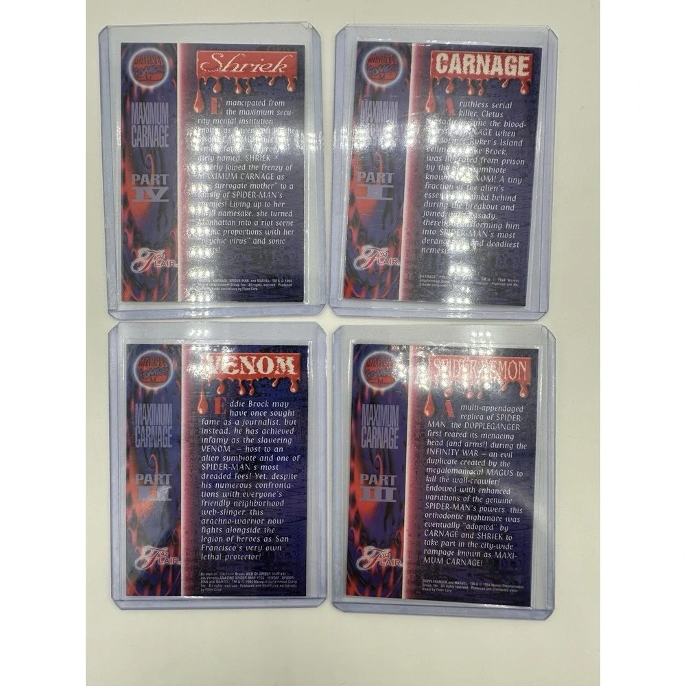 1994 Flair Marvel Maximum Carnage Cards Lot Part I-IV Venom Carnage NM